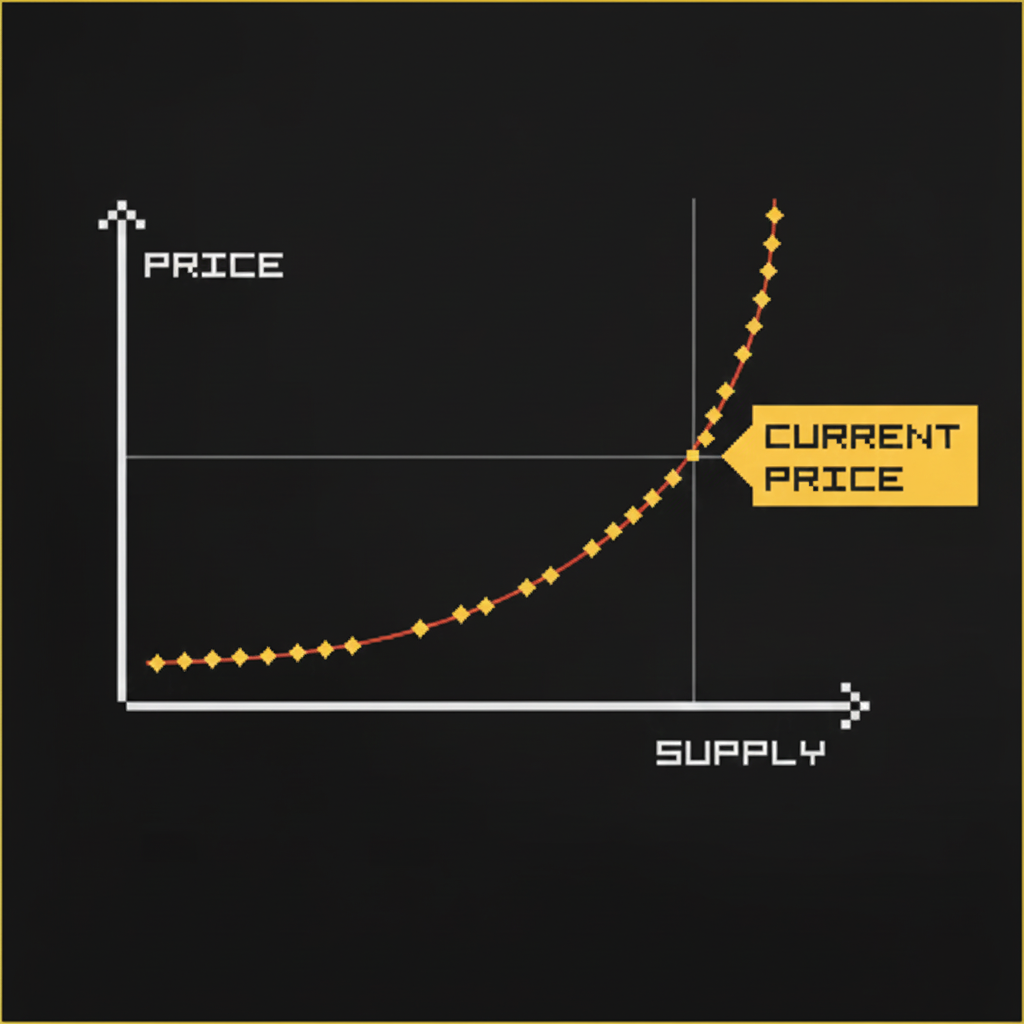 Bonding curve showing price increasing with square root of cumulative revenue